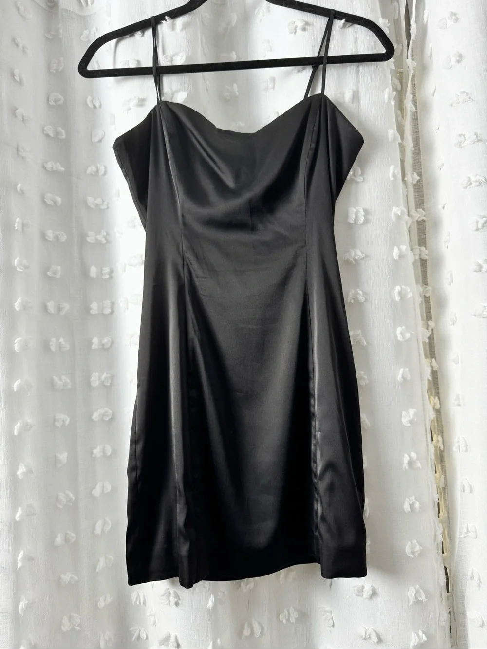 Aritzia Sunday Best Sleek Black Satin Mini Dress - Picture 2 of 4